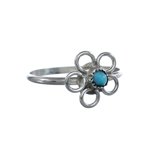 Native American Turquoise Sterling Silver Flower Ring Size 7 AX125680